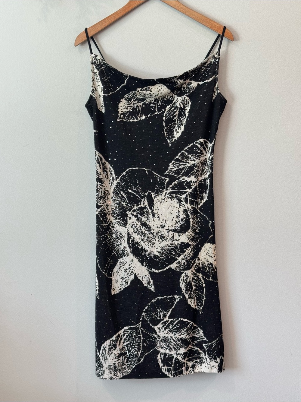 St. John Black and White Floral Knit Slip Dress Sz 10